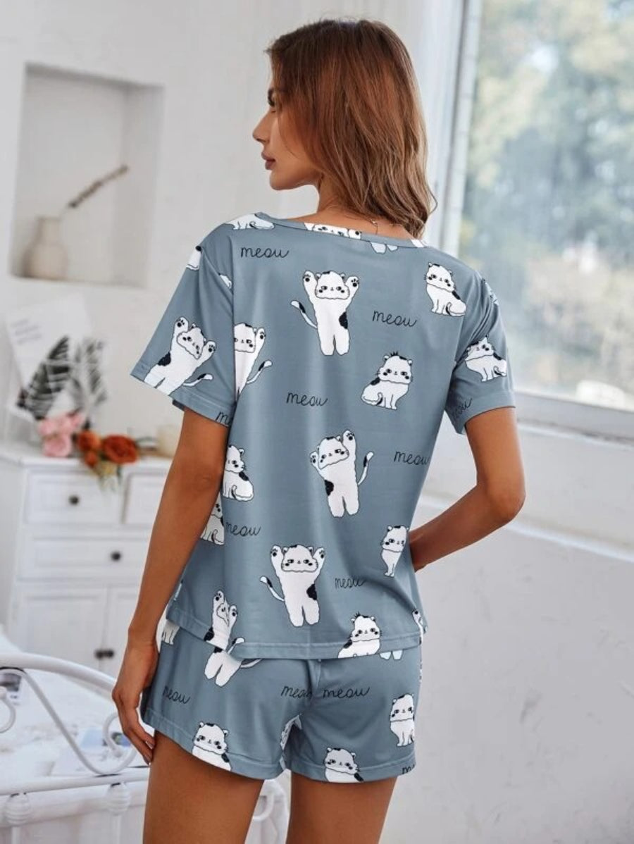 Cartoon Graphic Top And Shorts Set