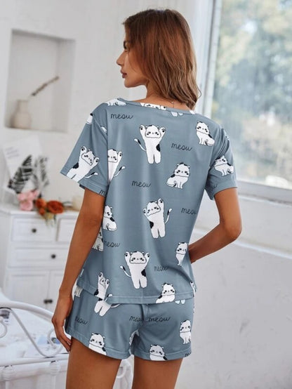 Cartoon Graphic Top And Shorts Set