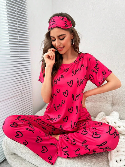 Casual Letter Graphic Three Pieces Set With Cover Pink