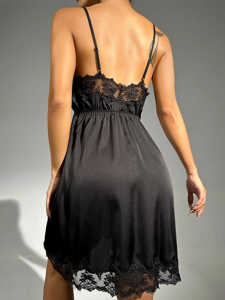 Contrast Lace Satin Slip