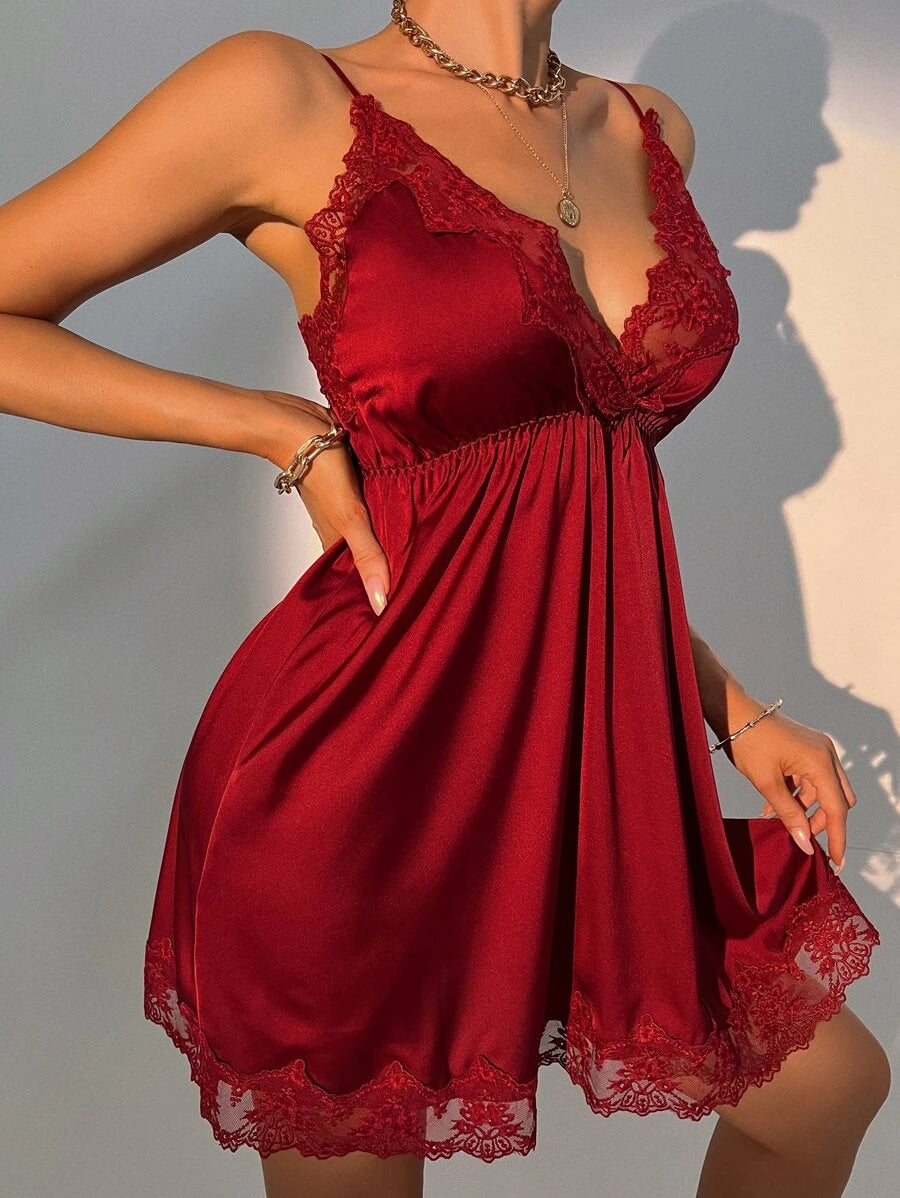 Contrast Lace Satin Slip