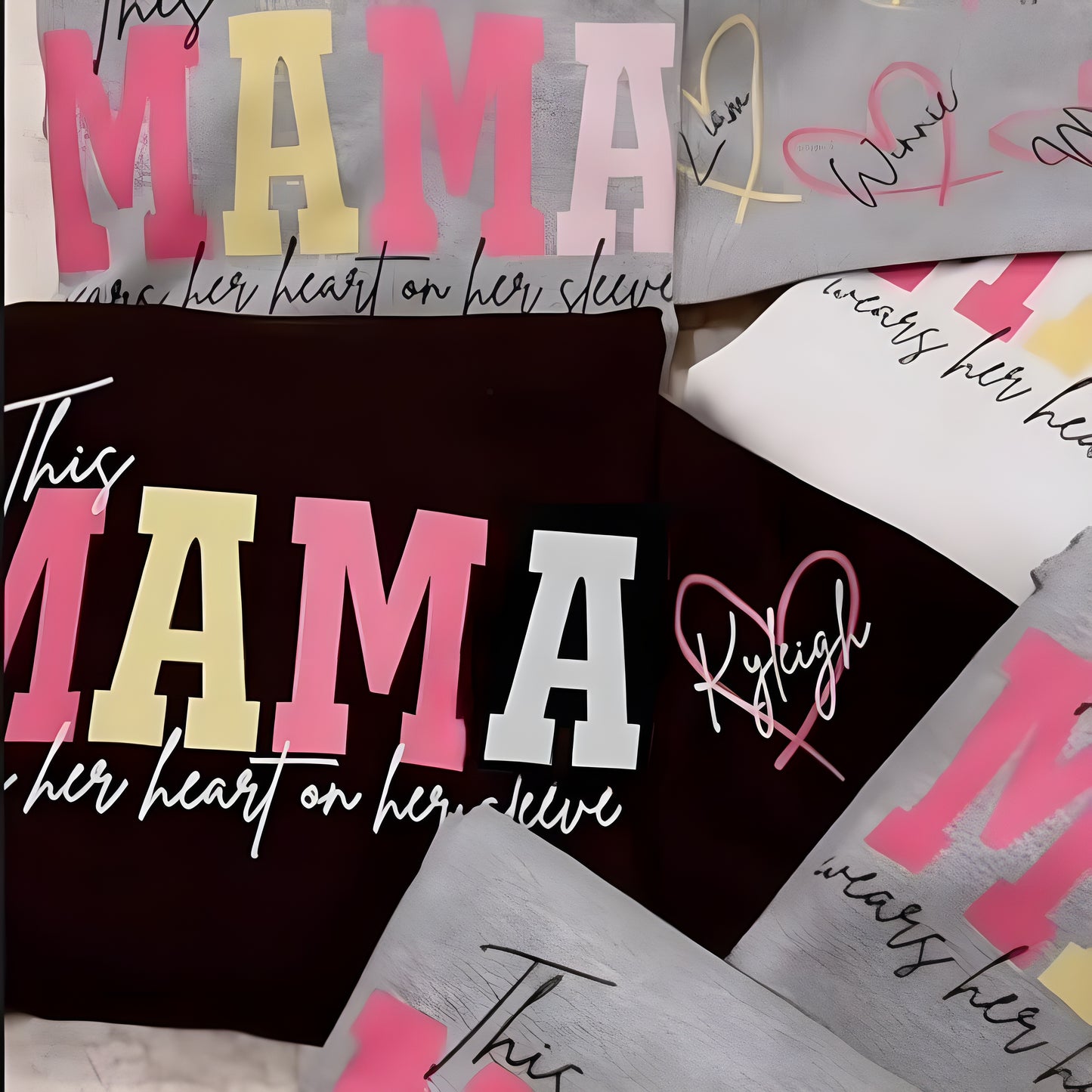 Customized Wear Heart On Sleeve Mama Sweatshirt Hoodie With Kid Names on Sleeves Mother's Day Birthday Gift Pink