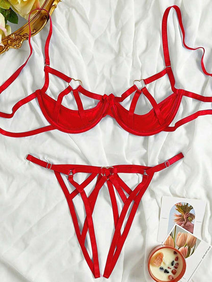 Two Pieces Underwire Lingerie Set Red