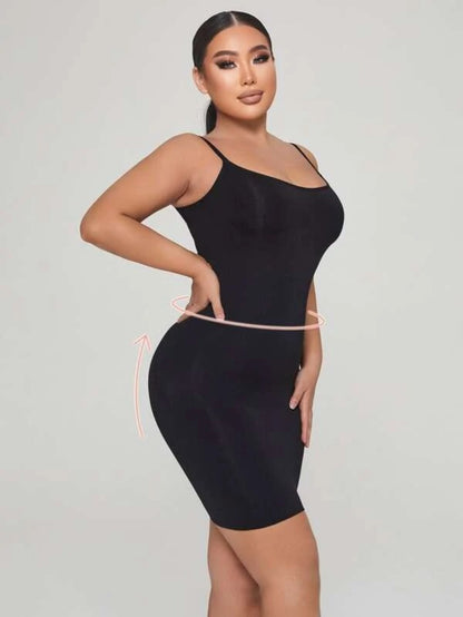 Detachable And Adjustable Spaghetti Straps Shapewear Slip Dress Black