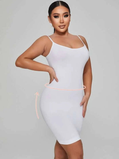 Detachable And Adjustable Spaghetti Straps Shapewear Slip Dress White