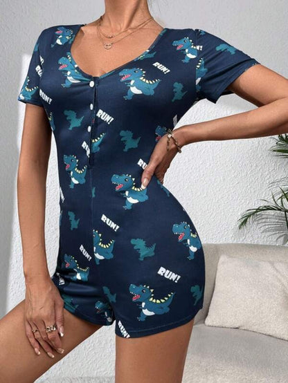 Dinosaur Print Button Front Sleep Romper