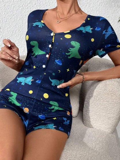 Dinosaur Printed Button Front Sleep Romper