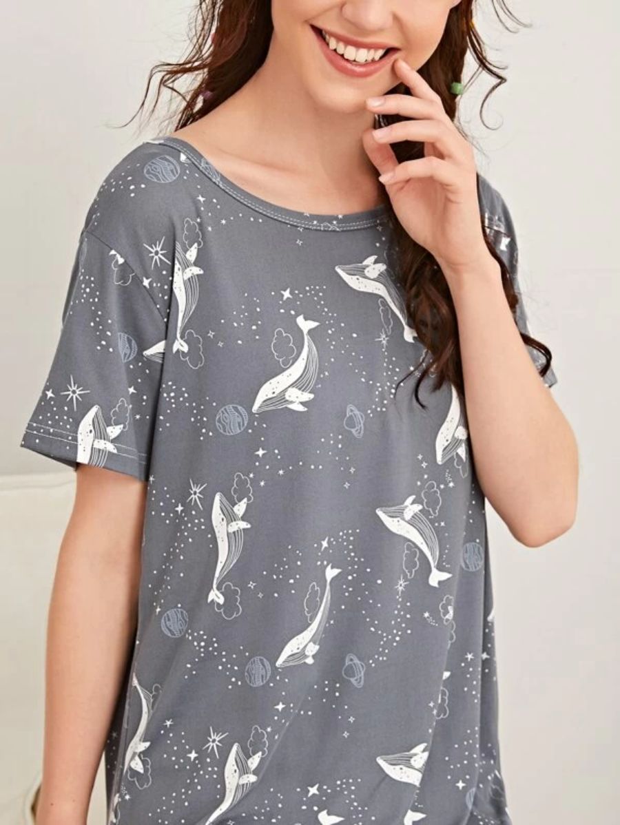 Dolphin And Galaxy Print Night Dress