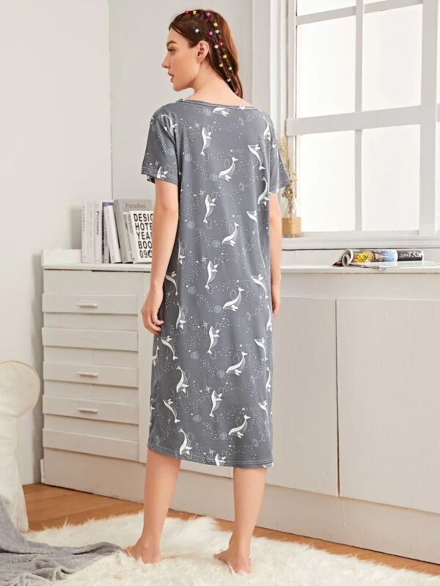 Dolphin And Galaxy Print Night Dress