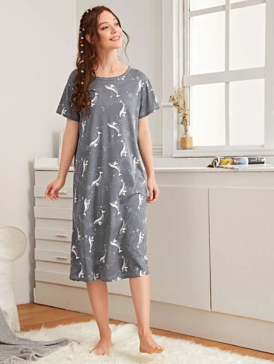 Dolphin And Galaxy Print Night Dress