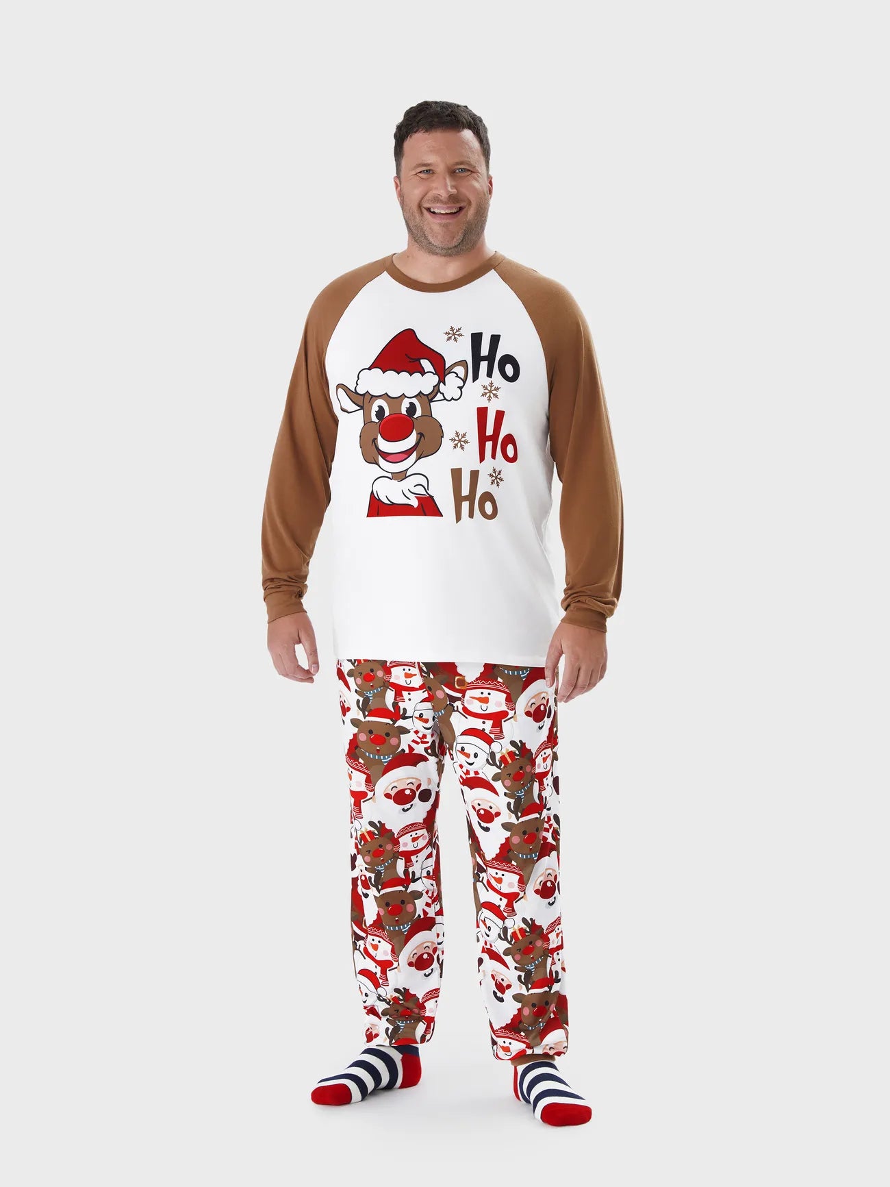 Christmas Family Matching Reindeer Print Raglan Sleeve Pajamas Sets Men