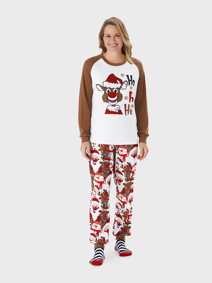 Christmas Family Matching Reindeer Print Raglan Sleeve Pajamas Sets Women