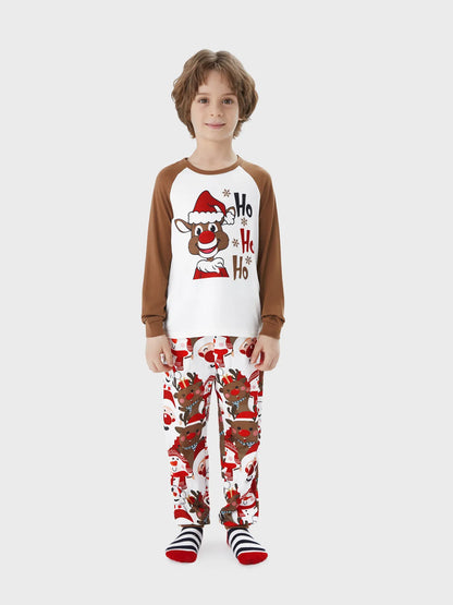 Christmas Family Matching Reindeer Print Raglan Sleeve Pajamas Sets Kids