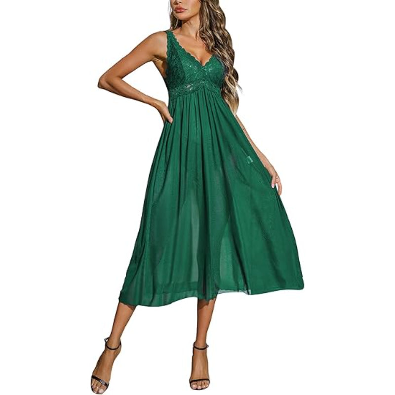 Elegant Lace Trimmed Nightdress Green