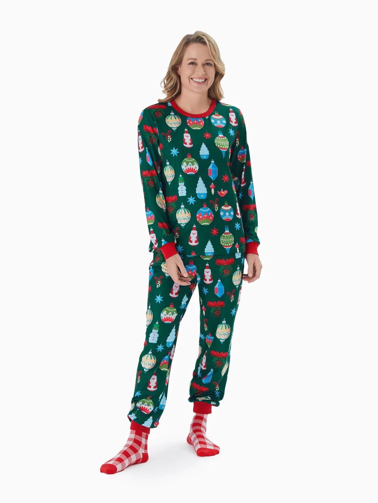 Festive Ornament Print Family Matching Pajama Set Women