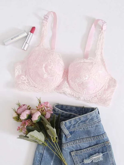 Floral Lace Design Underwire Bra