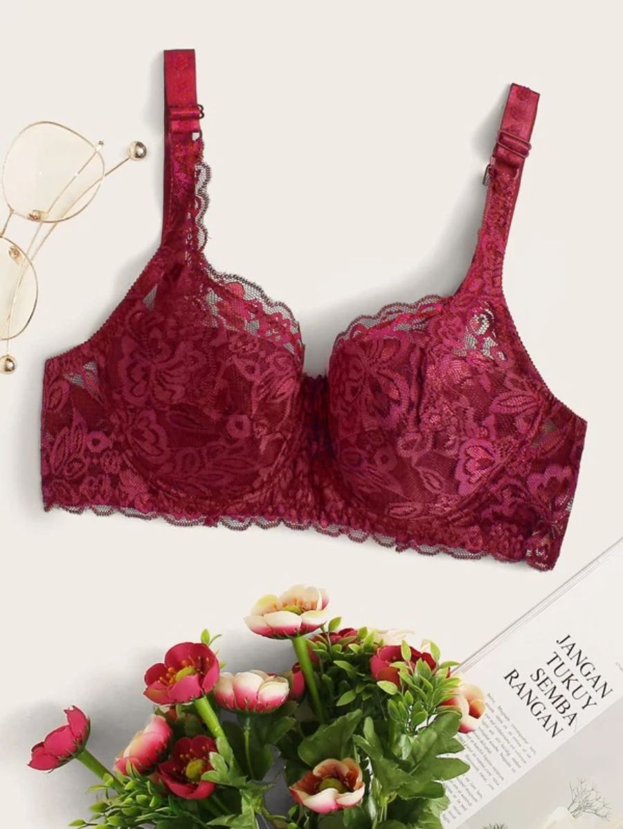 Floral Lace Pattern Underwire Bra