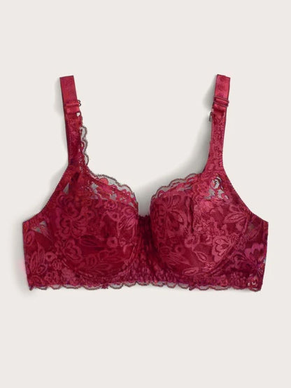 Floral Lace Pattern Underwire Bra Maroon