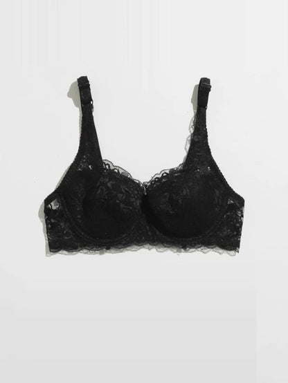 Floral Lace Pattern Underwire Bra Black