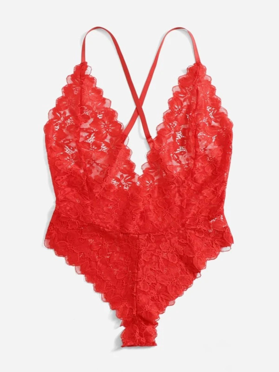 Floral Lace Plunging Teddy Bralettes Bodysuit