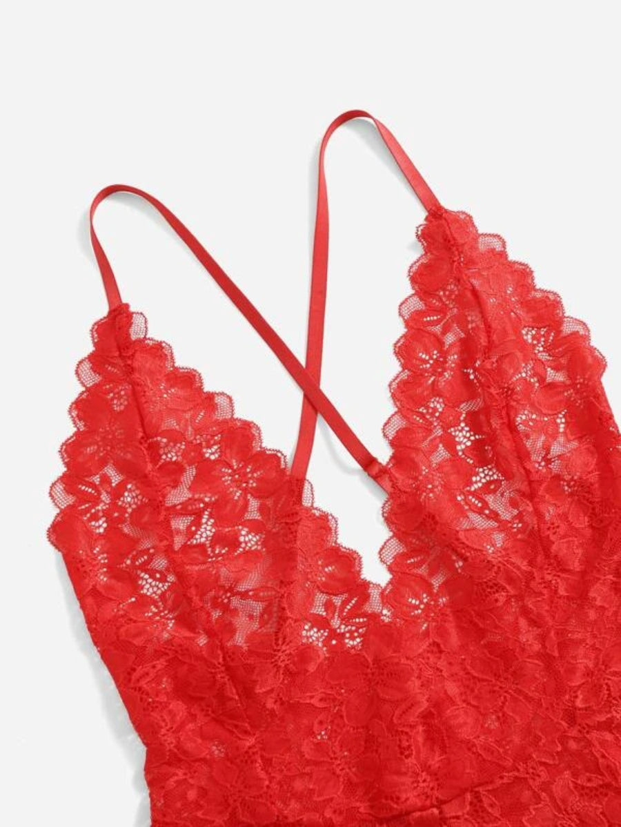 Floral Lace Plunging Teddy Bralettes Bodysuit