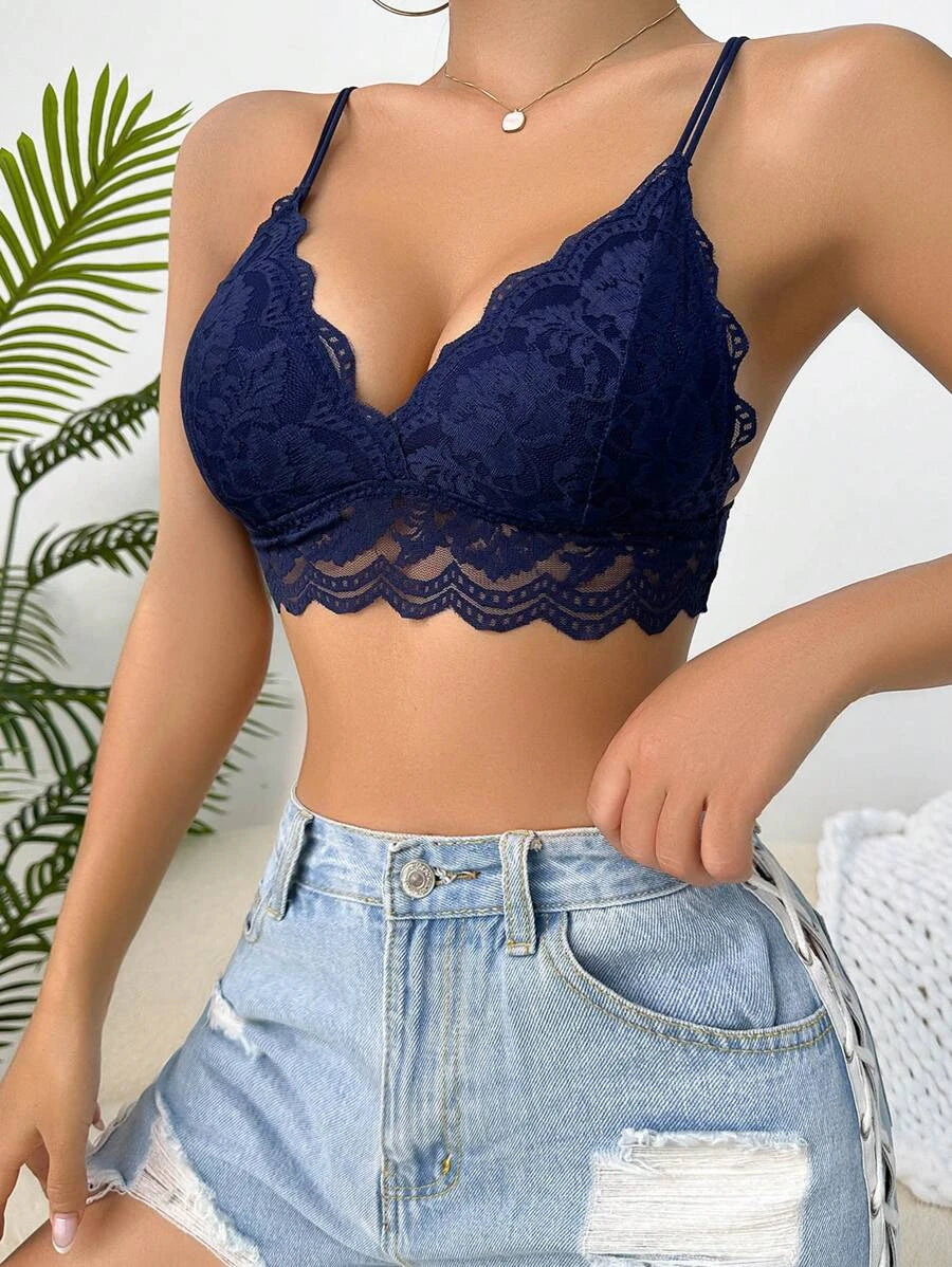 Floral Lace Scallop Trim Bralette