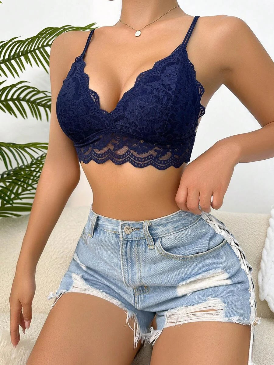 Floral Lace Scallop Trim Bralette