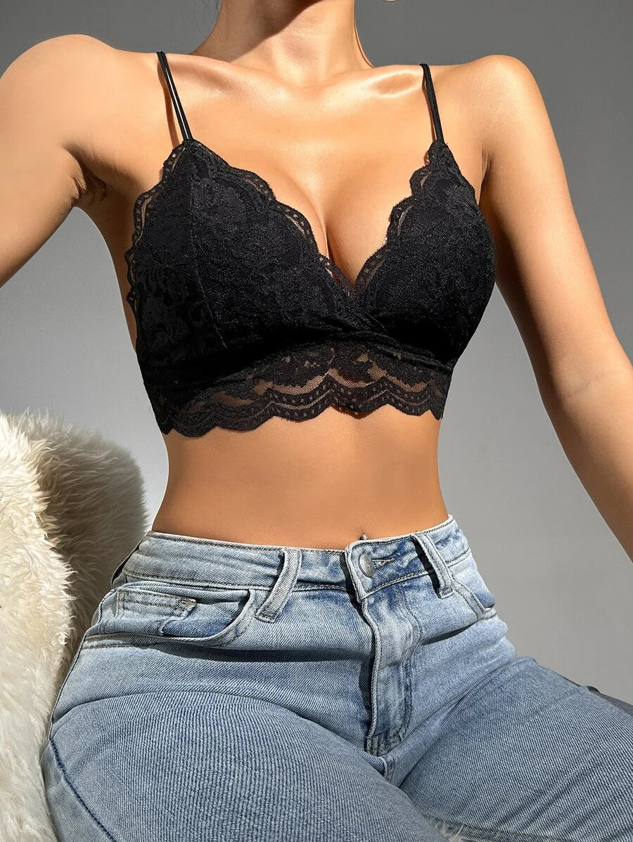 Floral Lace Scallop Trim Bralette