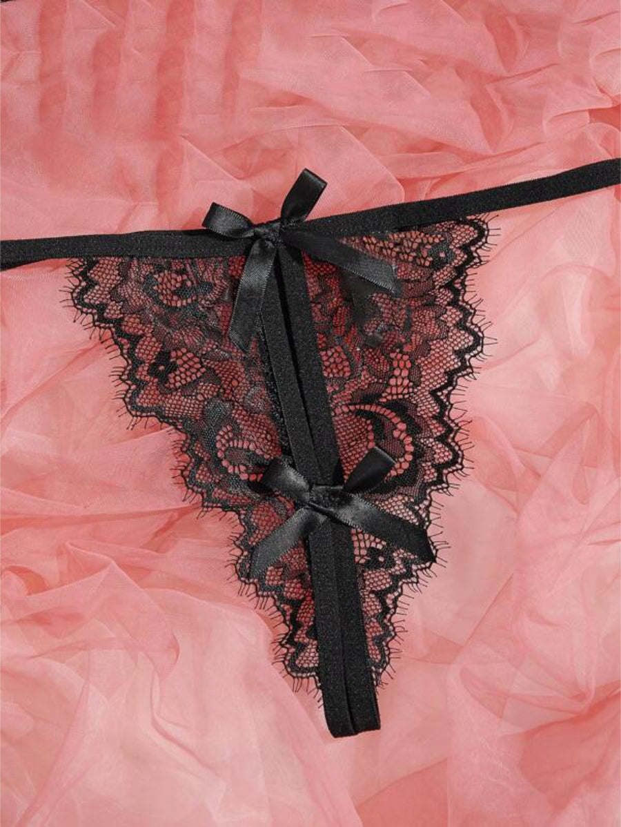 Floral Lace V Strings Underwire Lingerie Set