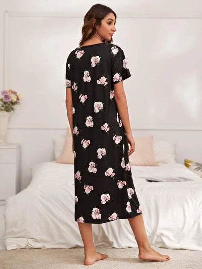 Floral Pattern Scoop Neck Nightdress