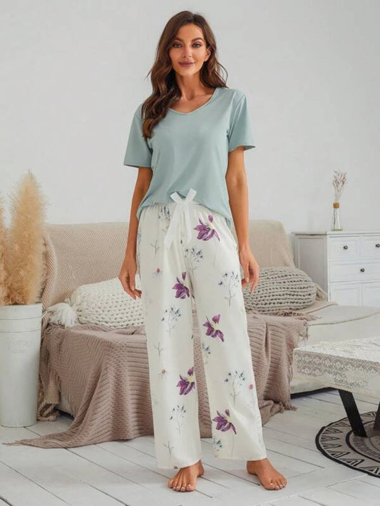 Floral Print Bow Front Pant Sets