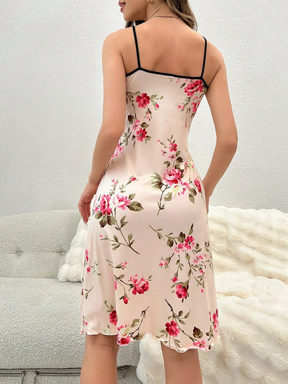 Floral Print Contrast Binding Cami Nightdress