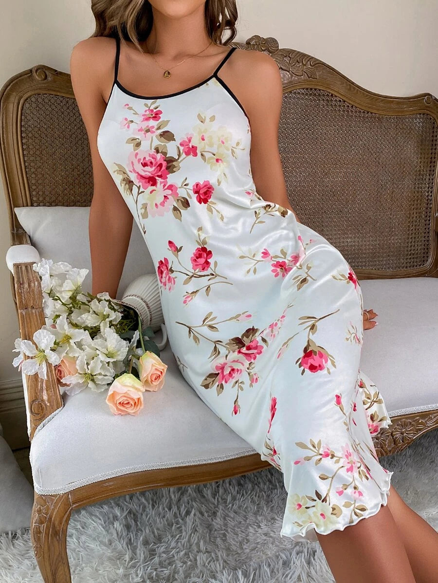 Floral Print Contrast Binding Cami Nightdress