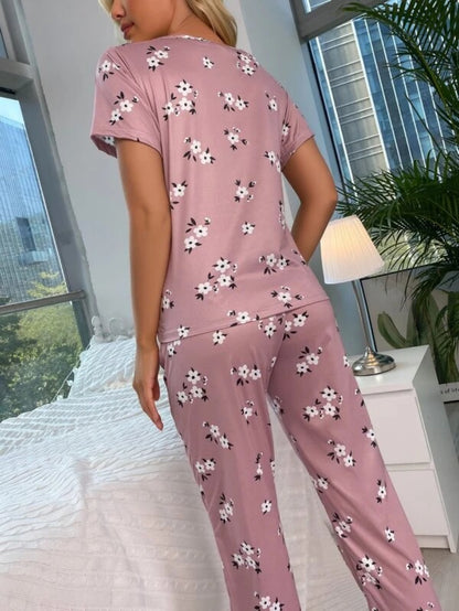 Floral Print Pants Set With Sleeping Mask