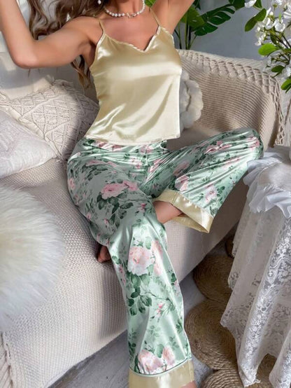 Floral Print Satin Pant Set