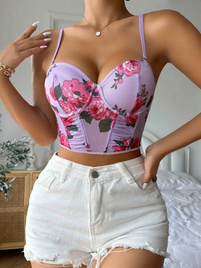 Floral Print Underwire Bra Purple