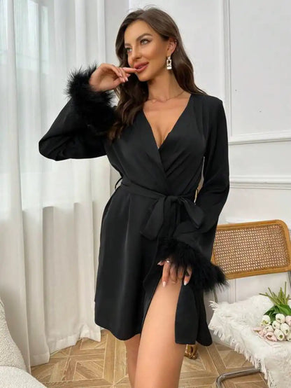 Fuzzy Cuff Belted Robe