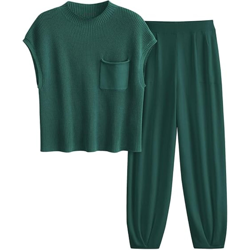 Knitted Sweatsuit Set Dark Green