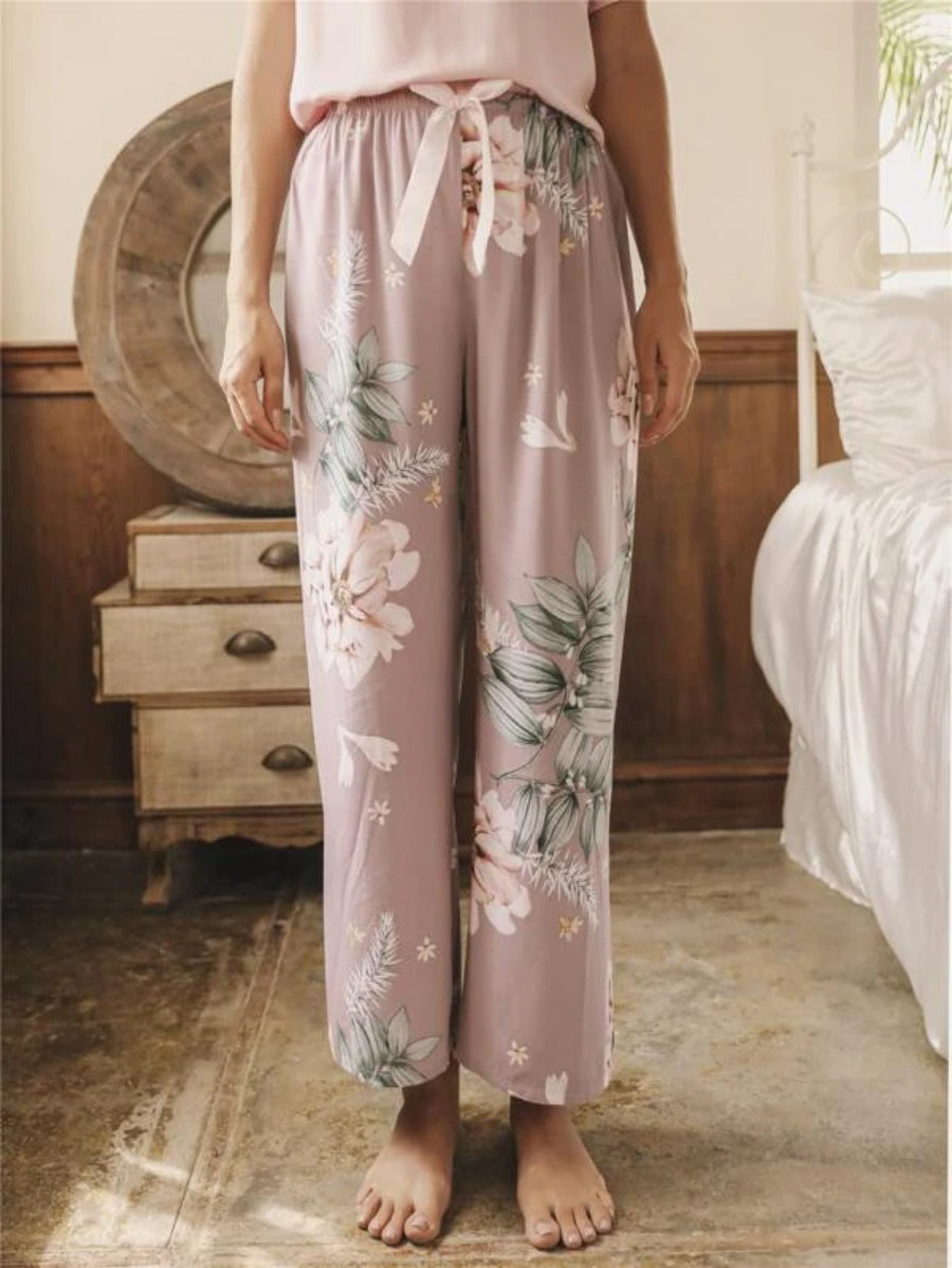 Knot Waist Floral Sleep Pants