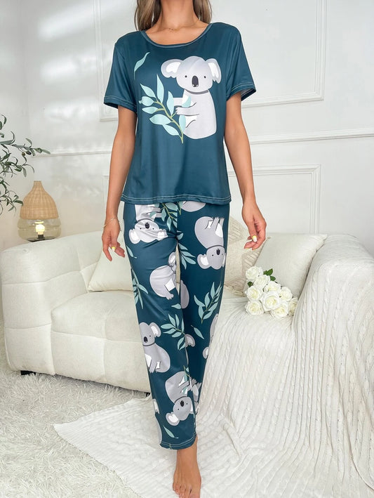 Koala Printed T Shirt And Pants Set XL