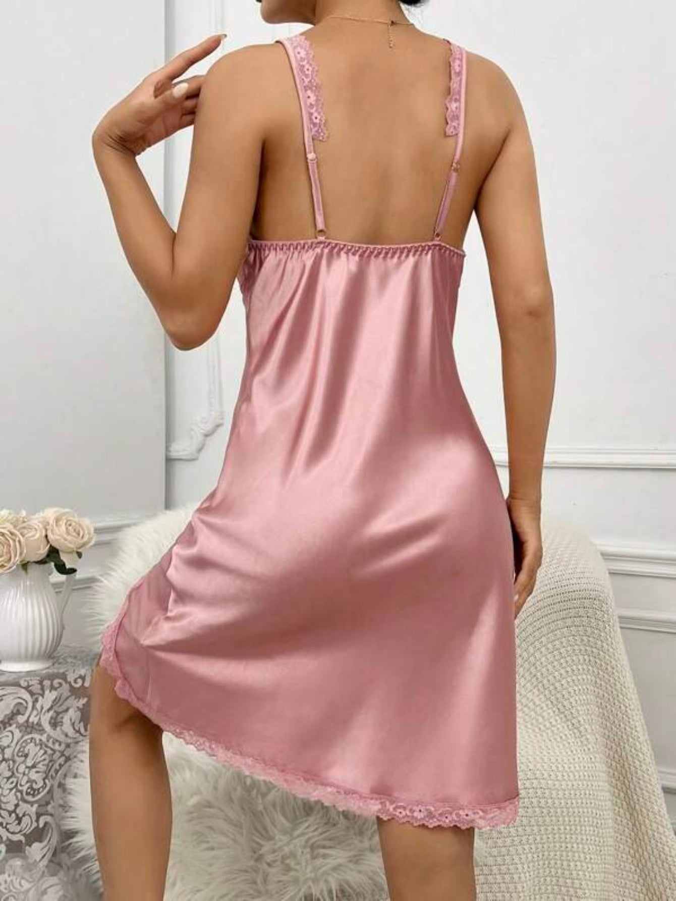 Lace Trim Satin Cami Nightdress