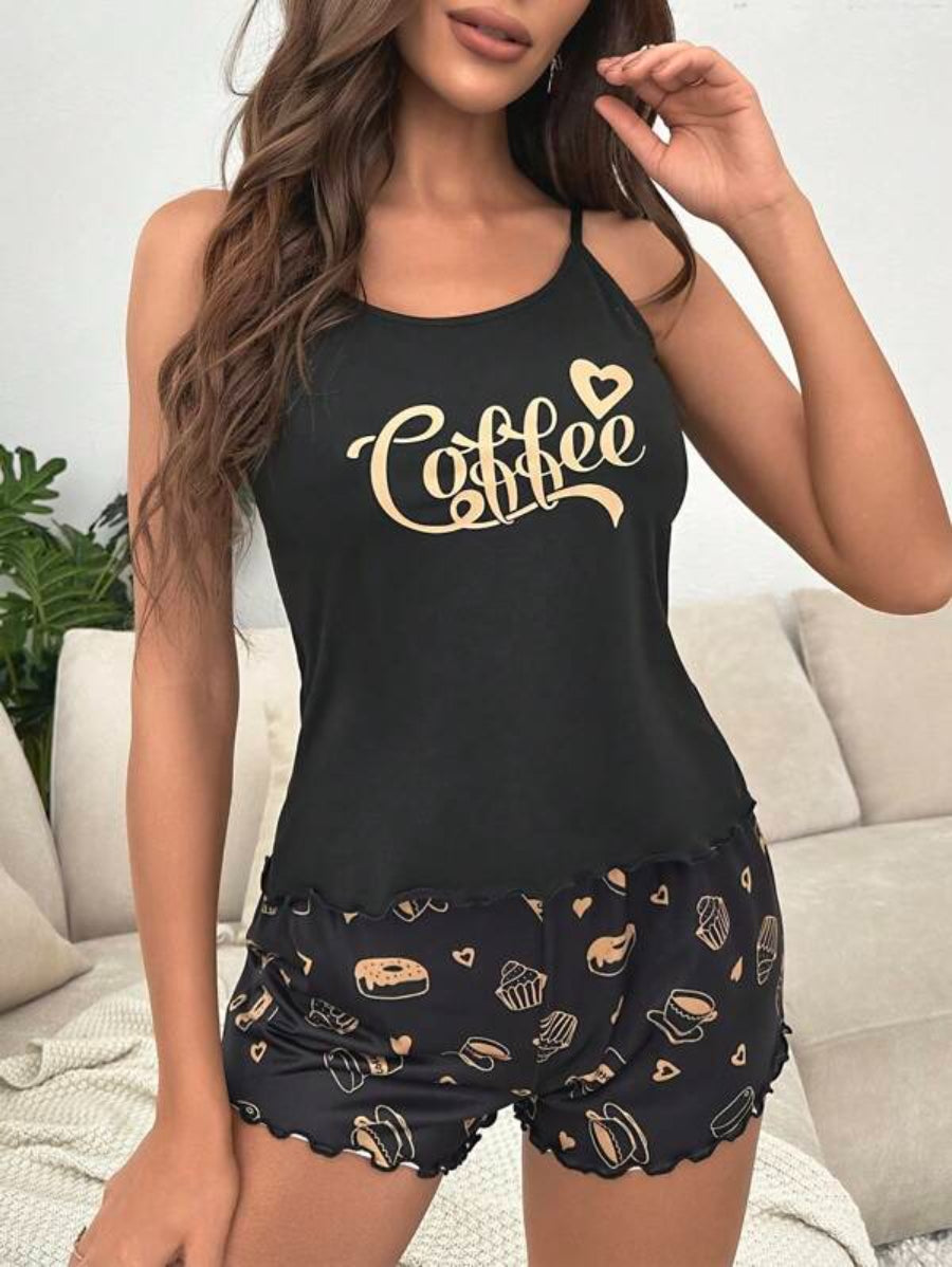 Letter Graphic Cami Top And Shorts Set