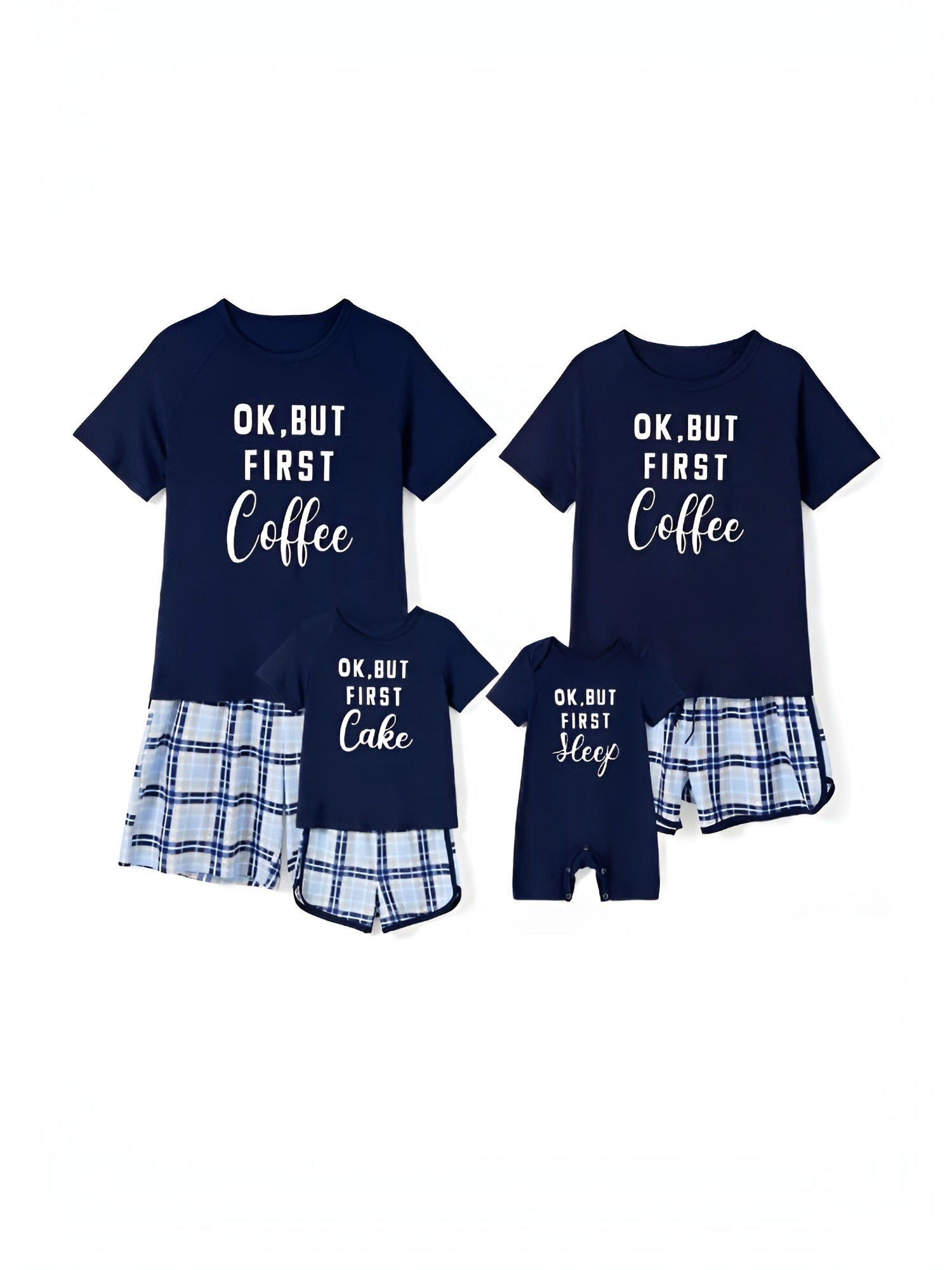 Ok But First Coffee Letter Print Family Matching Shorts Set Baby 3M