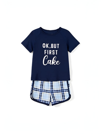 Ok But First Coffee Letter Print Family Matching Shorts Set Kids