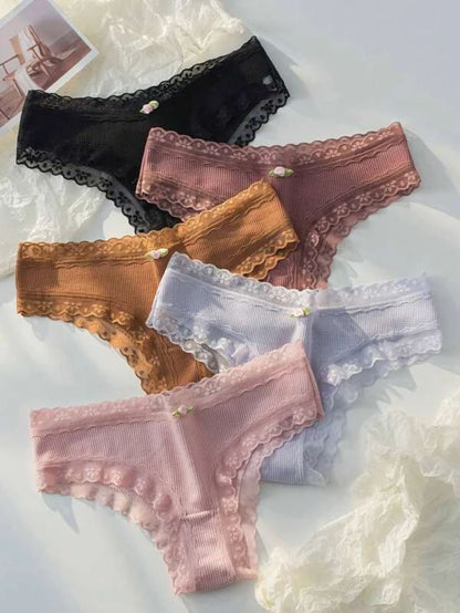 Pack Of 5 Contrast Lace Panty L