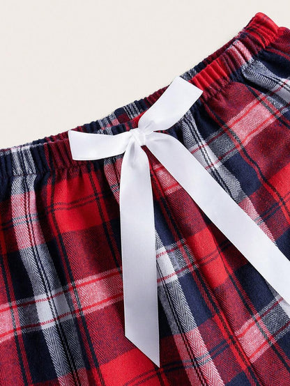 Plaid Print Bow Tie Sleep Pants