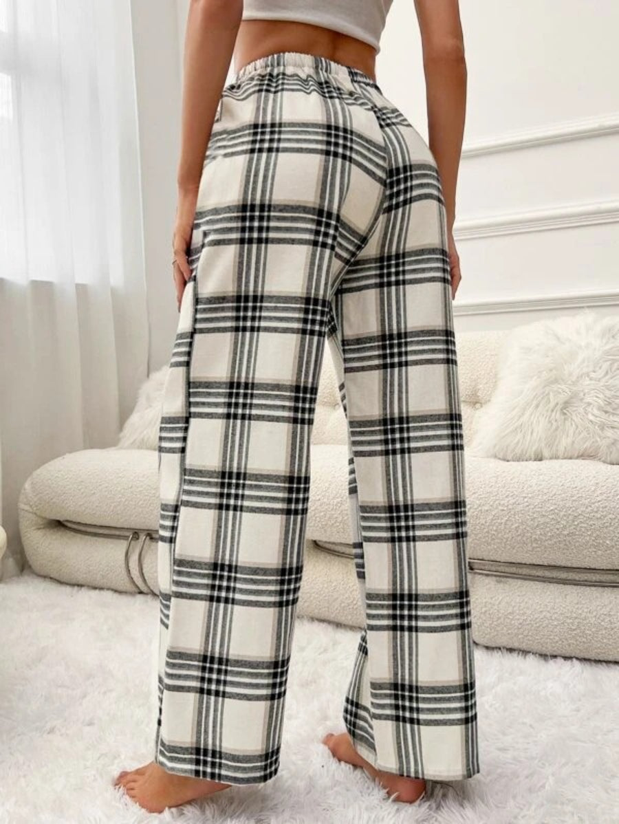 Plaid Printed Tie Front Sleep Pants