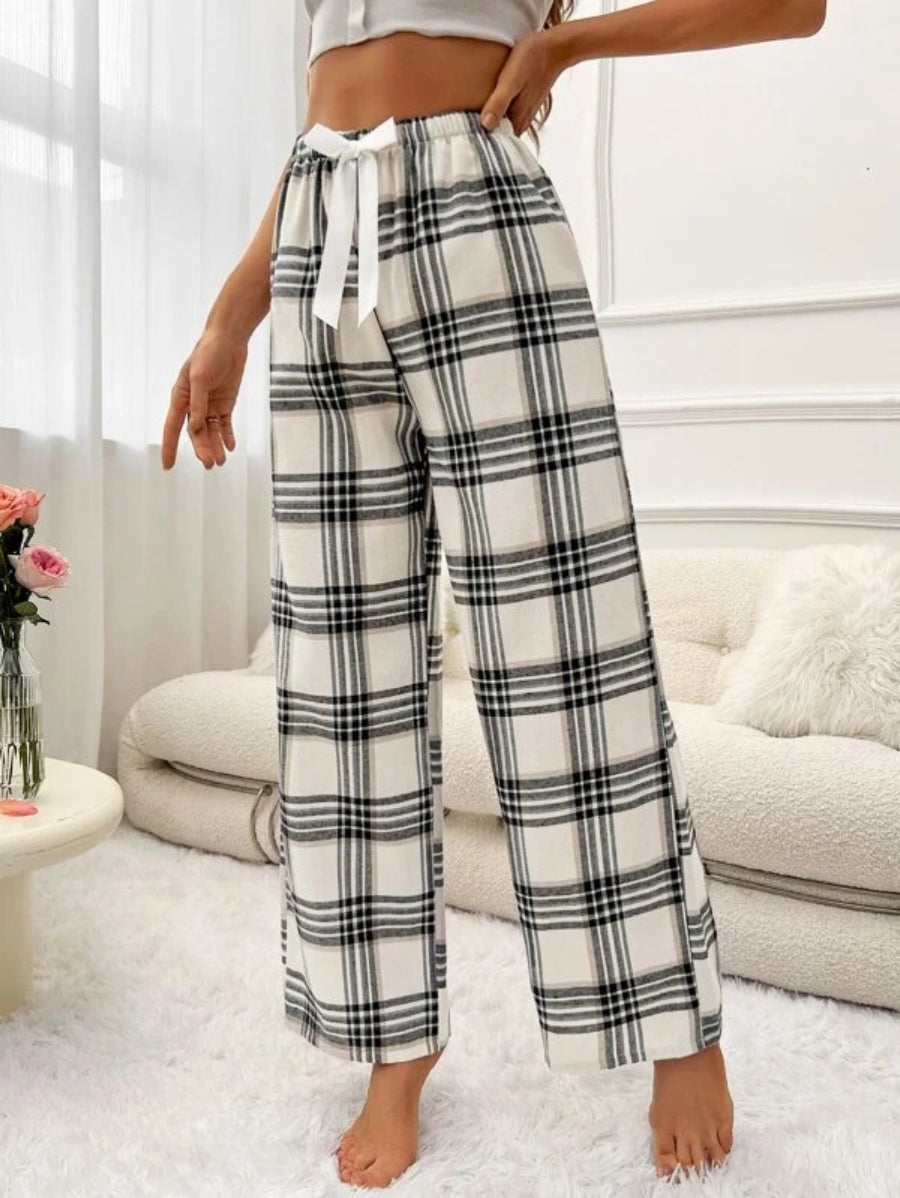 Plaid Printed Tie Front Sleep Pants