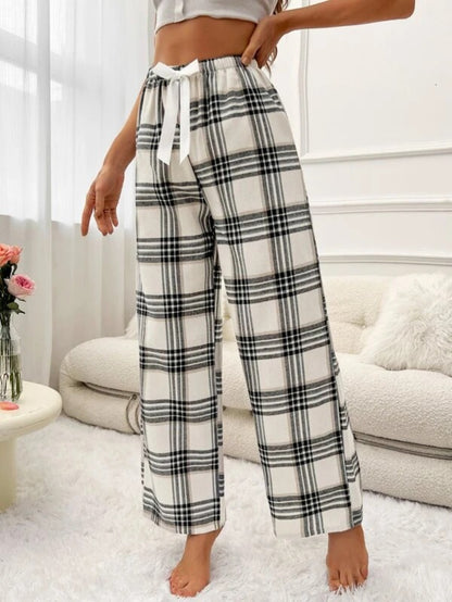 Plaid Printed Tie Front Sleep Pants