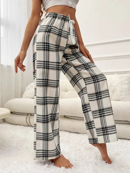 Plaid Printed Tie Front Sleep Pants